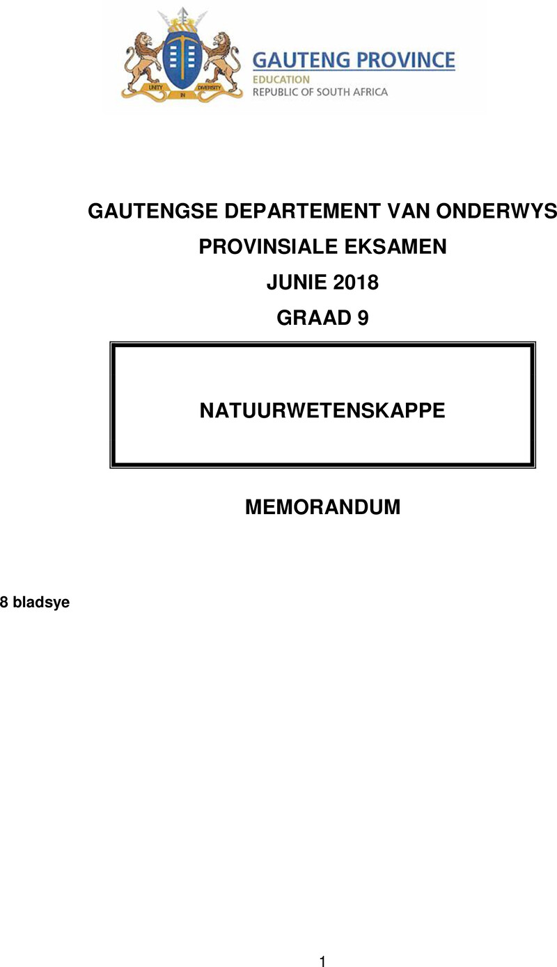 Grade 9 Natural Science past paper 2018 – grade 9 natural sciences afr june 2018 possible answers