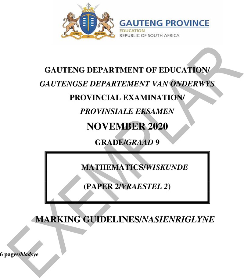 Grade 9 Provincial Exam Mathematics P2 Ng And Afr 2020 Exemplars Possible Answers