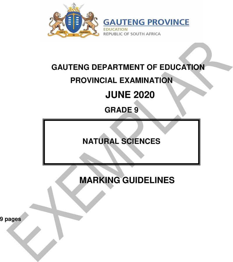 Grade 9 Natural Science past paper 2020 – grade 9 provincial exam natural sciences ng 2020 exemplars possible answers