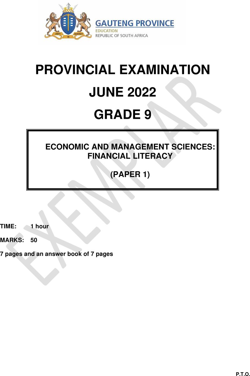 Grade 9 Provincial Exam Economics Management And Sciences P1 Ng June 2022 QP