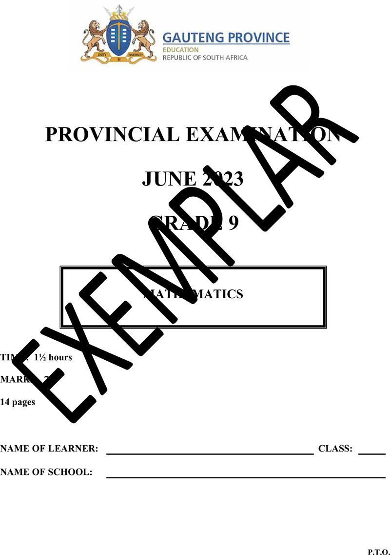 Grade 9 Provincial Exam Mathematics Ng June 2023 QP