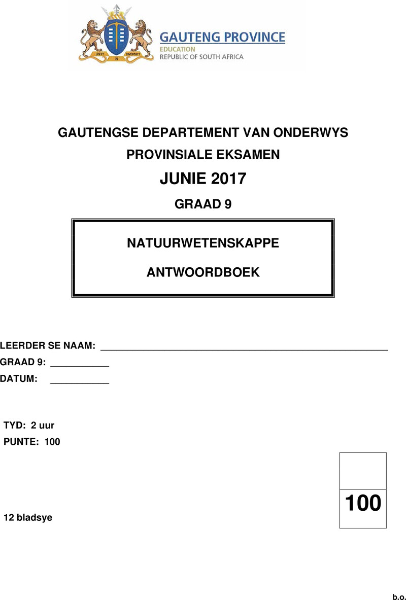 Grade 9 Natural Science past paper 2017 – grade 9 provincial exam natural sciences afr june 2017 possible answer