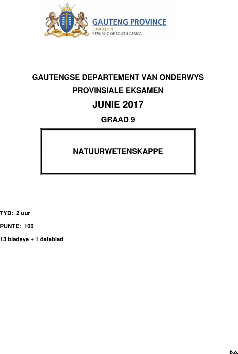 Grade 9 Natural Science past paper 2017 – grade 9 provincial exam natural sciences afr june 2017 qp
