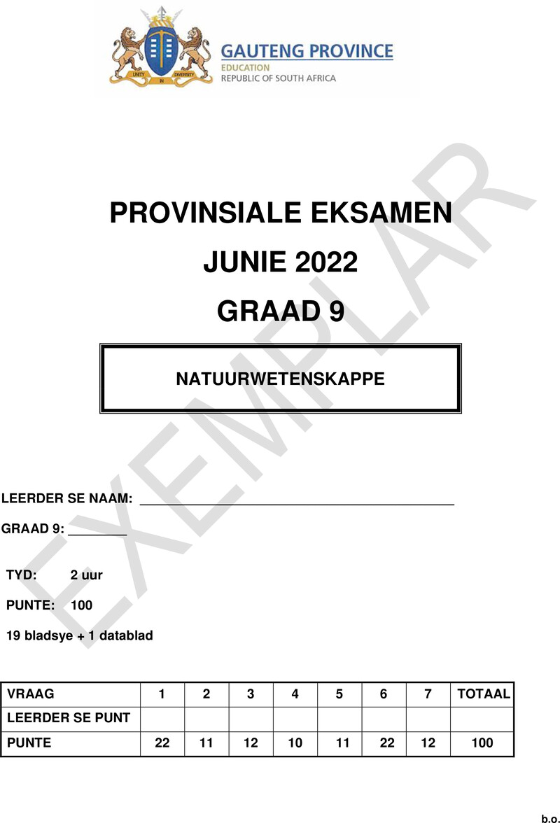 Grade 9 Natural Science past paper 2022 – grade 9 provincial exam natural sciences afr june 2022 qp