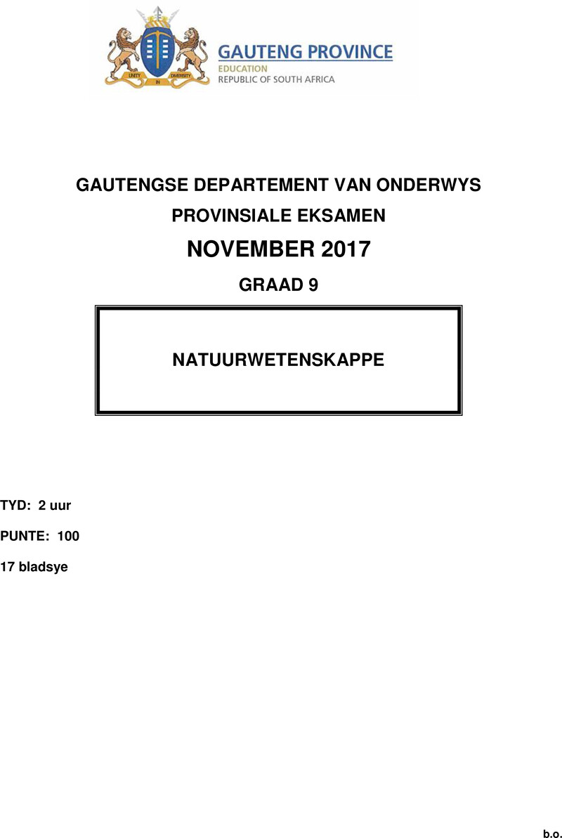 Grade 9 Natural Science past paper 2017 – grade 9 provincial exam natural sciences afr november 2017 qp