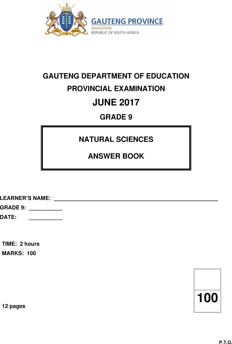 Grade 9 Natural Science past paper 2017 – grade 9 provincial exam natural sciences ng june 2017 possible answer