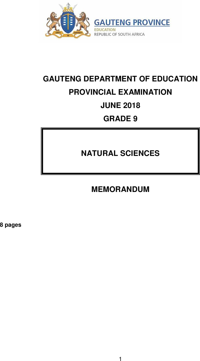 Grade 9 Natural Science past paper 2018 – grade 9 provincial exam natural sciences ng june 2018 possible answers