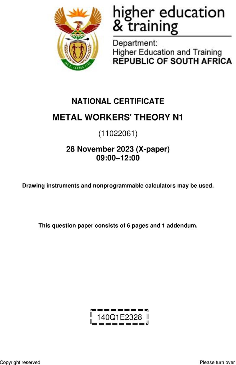 T1140 Metal Workers Theory N1 Nov QP 2023 Ed preview