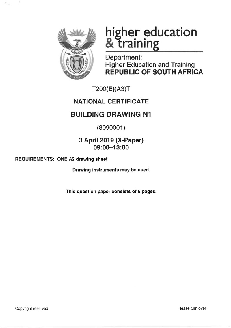 Building Drawing N1 Exam Paper 1 2019