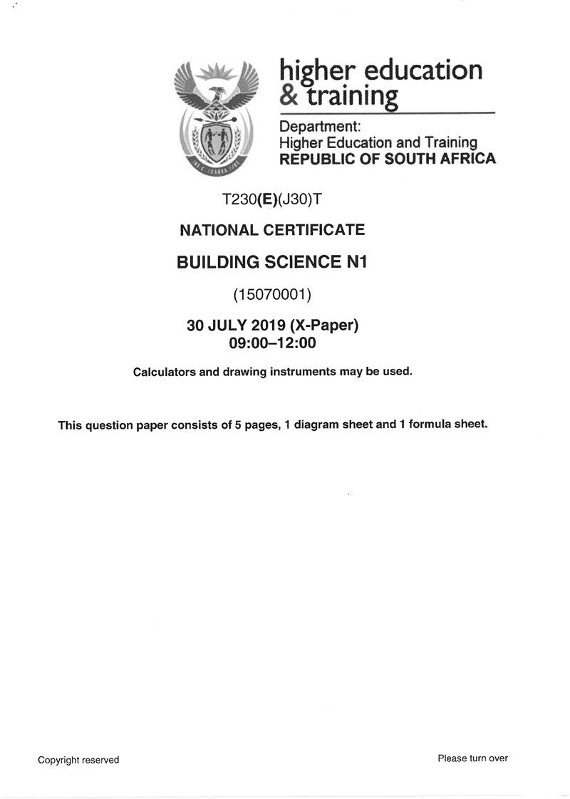 Building Science N1 Exam Paper 2 2019