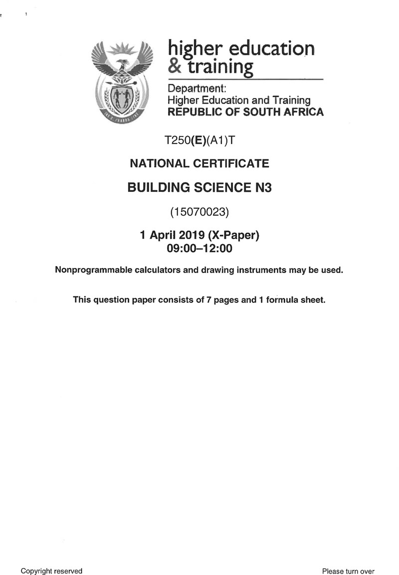 Building Science N3 Exam Paper 1 2019