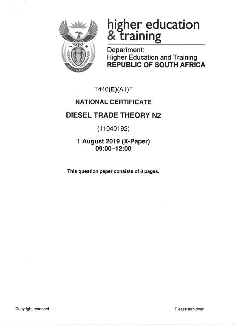 Diesel Trade Theory N2 Exam Paper 2 2019