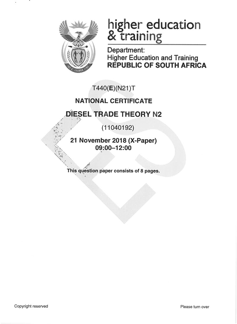 Diesel Trade Theory N2 Exam Paper 3 2018