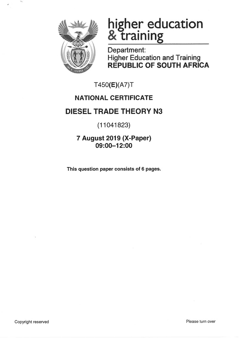 Trade Theory N3 Exam Paper 2 2019 preview