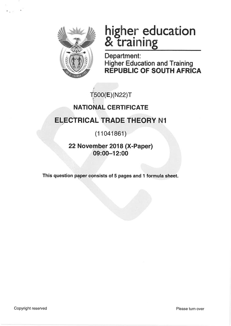 Electrical Trade Theory N1 Exam Paper 3 2018