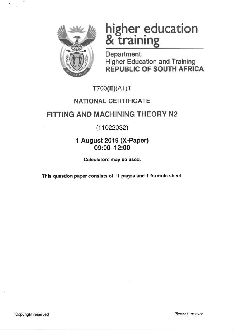 Fitting And Machining N2 Exam Paper 2 2019