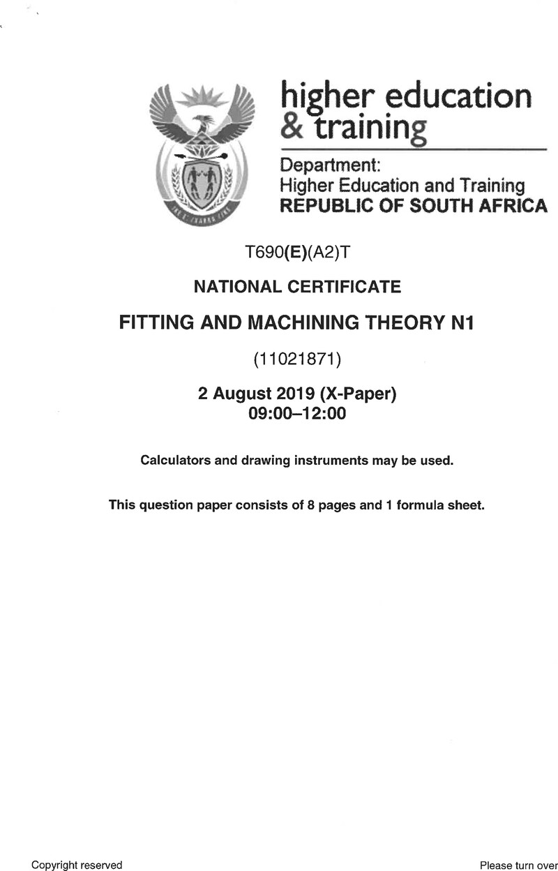 Fitting And Machining Theory N1 Exam Paper 2 2019