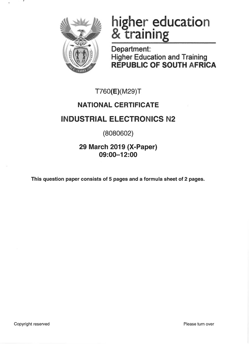 Industrial Electronics N2 Exam Paper 1 2019