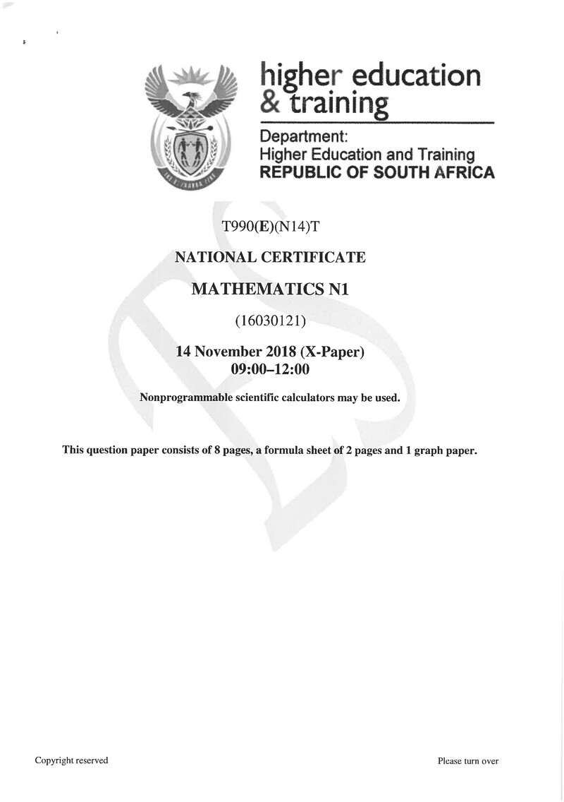 Mathematics N1 Exam Paper 3 2018