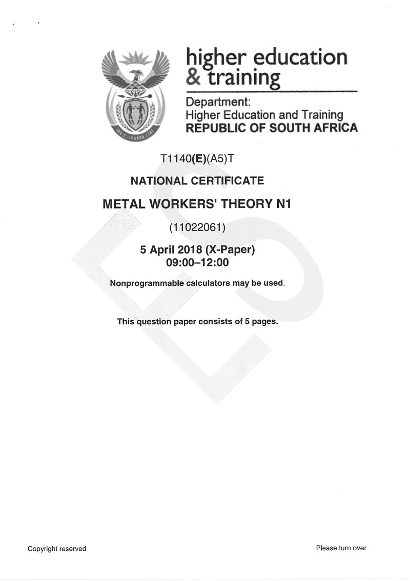 Workers Theory N1 Exam Paper 1 2018 preview