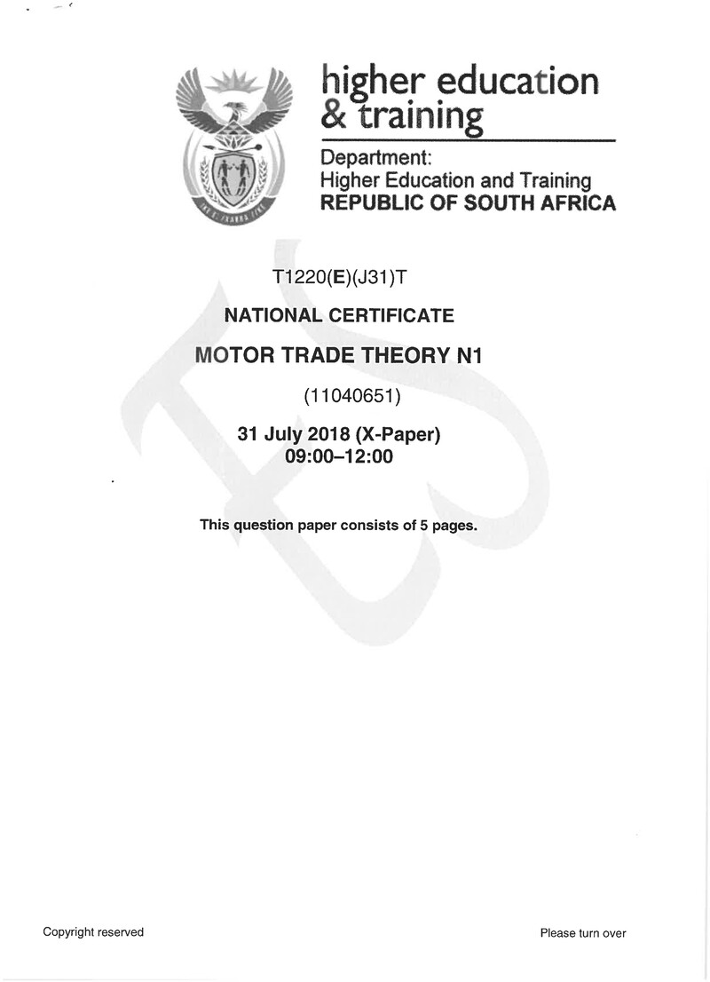 Trade Theory N1 Exam Paper 2 2018 preview
