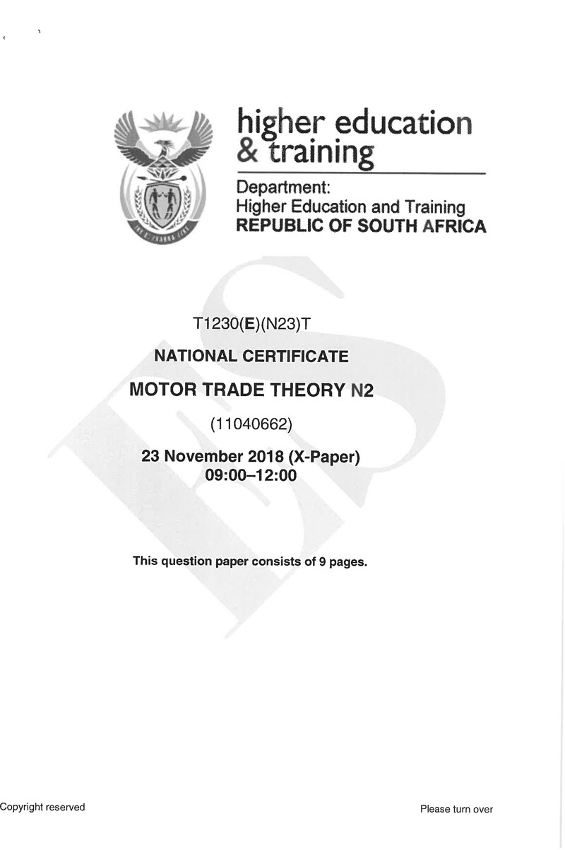 Trade Theory N2 Exam Paper 3 2018 preview