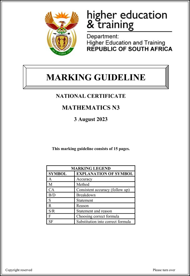 T1010 Mathematics N3 Memo Aug 2023 Sign Off