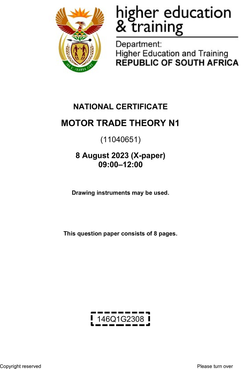 T1220 Motor Trade Theory N1 QP Aug 2023 preview
