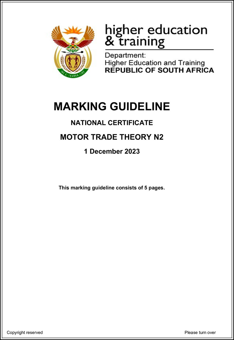 T1230 Motor Trade Theory N2 MEMO Nov 2023 preview