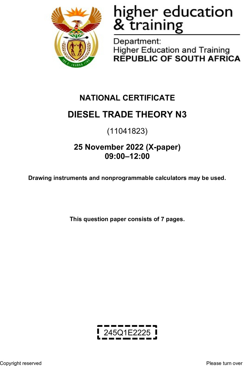 T450 Diesel Trade Theory N3 Nov QP 2022 Sign Off
