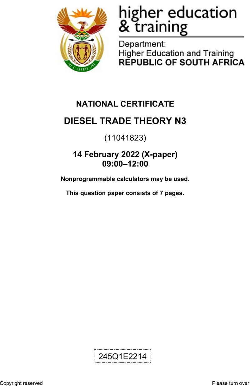 T450 Diesel Trade Theory N3 QP April 2022 Sign Off preview