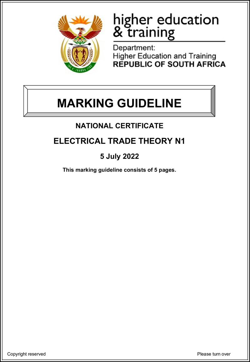 T500 Electrical Trade Theory N1 MEMO Aug 2022 preview