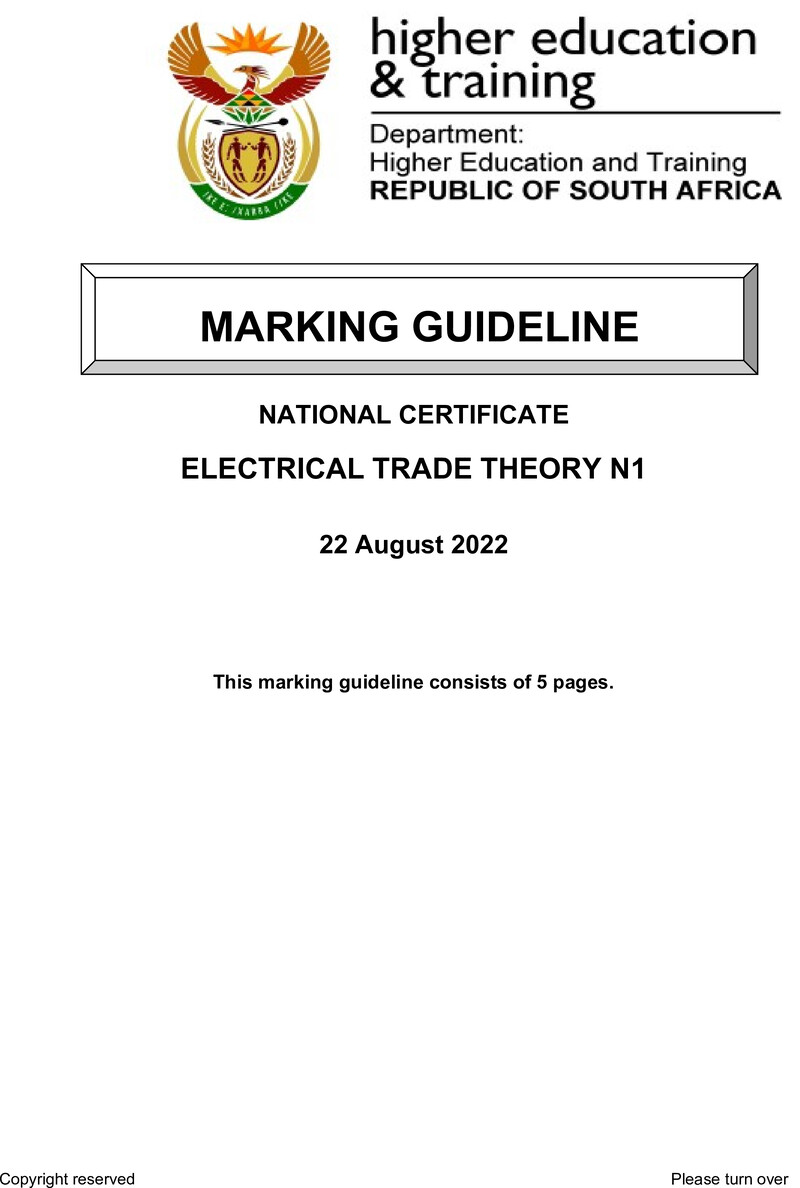 T500 Electrical Trade Theory N1 MEMO Nov 2022 preview