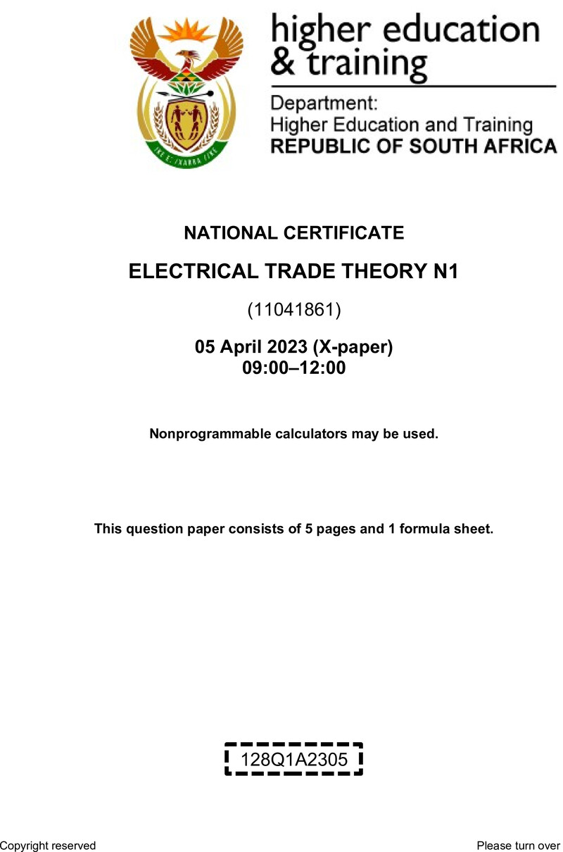 T500 Electrical Trade Theory N1 QP April 2023 preview