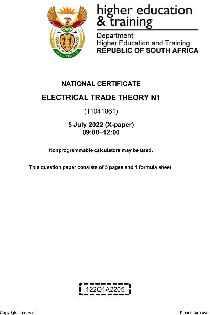 T500 Electrical Trade Theory N1 QP Aug 2022 preview