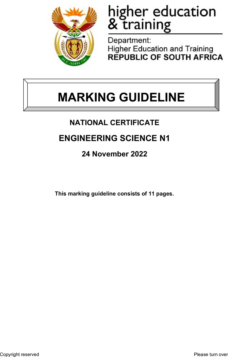 T620 Engineering Science N1 MEMO Nov 2022 preview