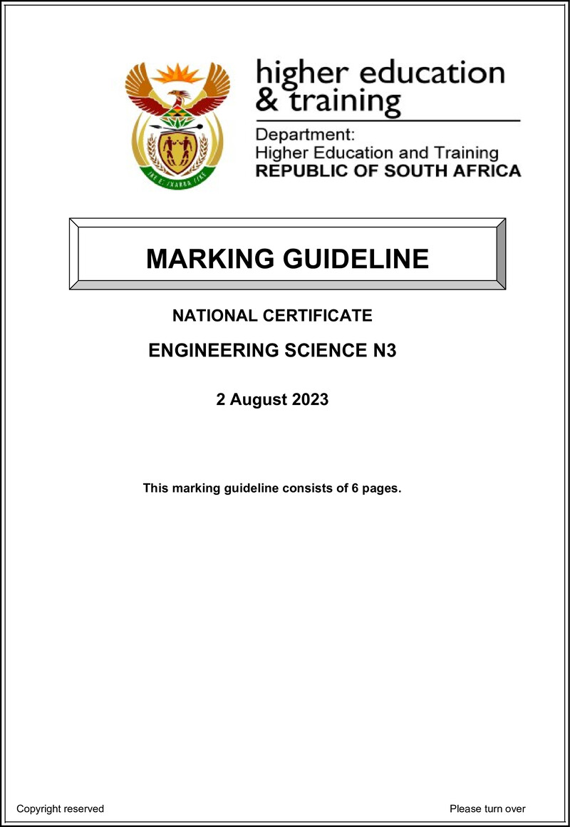 T640 Engineering Science N3 Memo Aug 2023 Sign Off