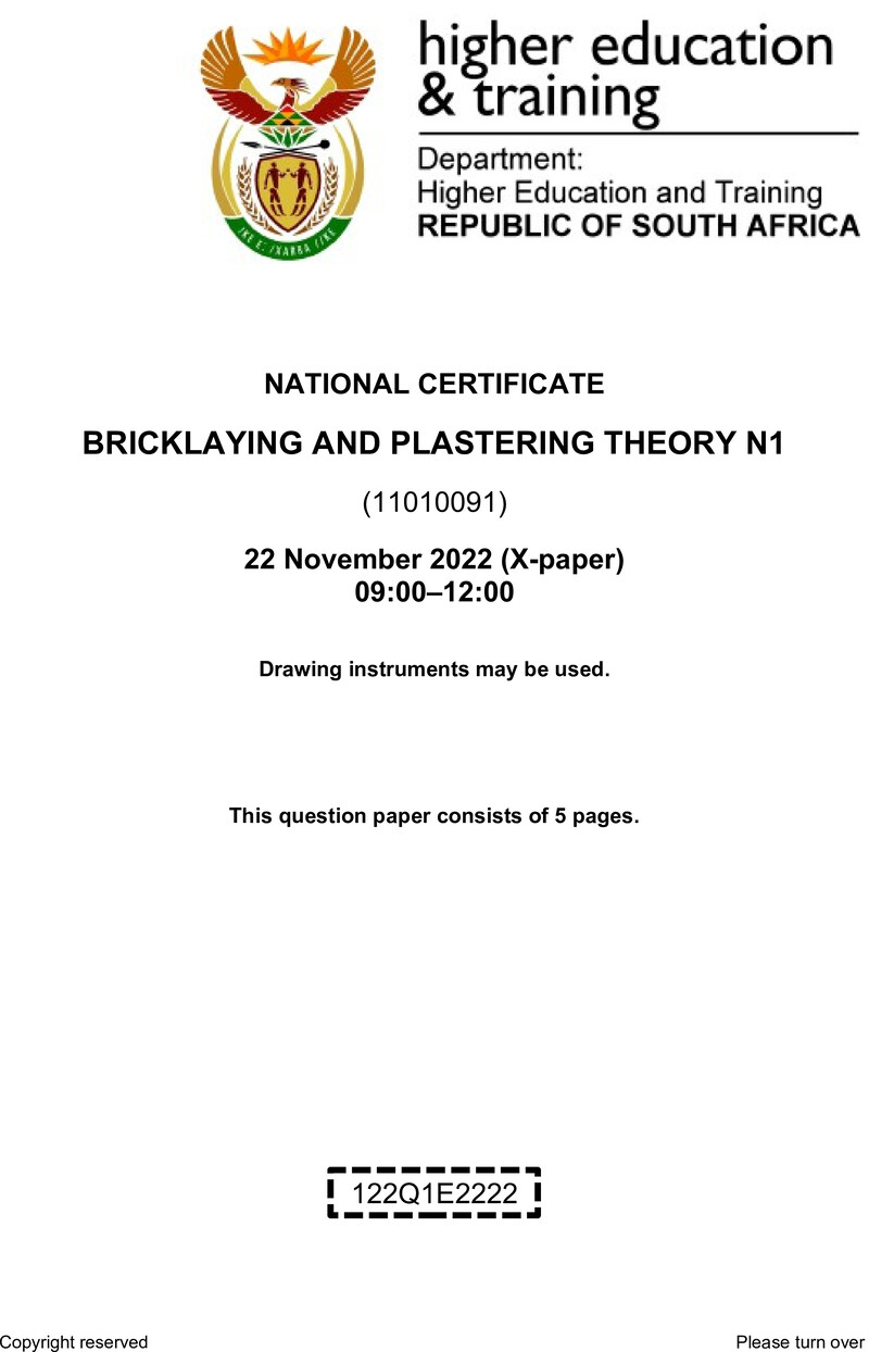 T70 Bricklaying And Plastering Theory N1 QP Nov 2022 preview