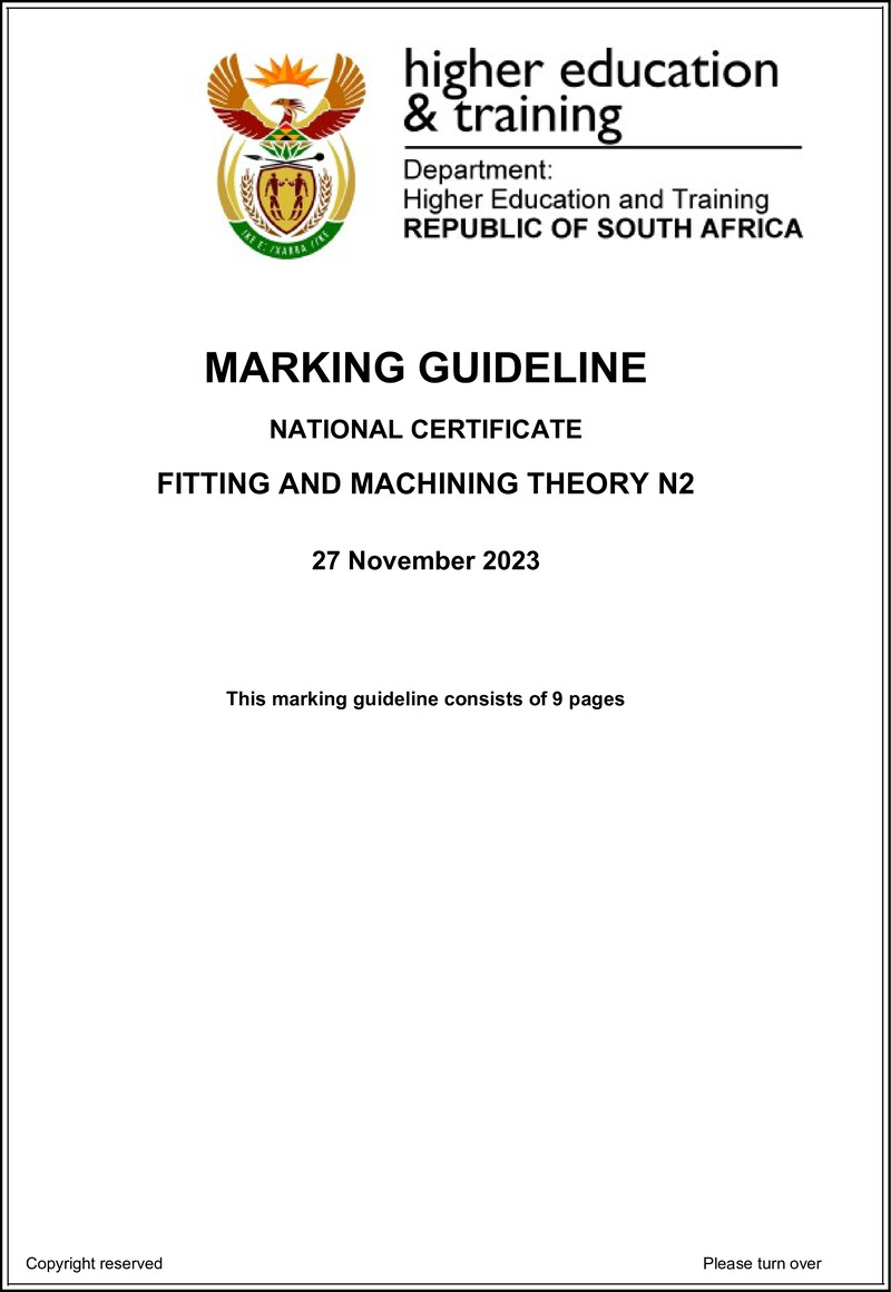 T700 Fitting And Machining Theory N2 Nov MEMO 2023 Sign Off preview