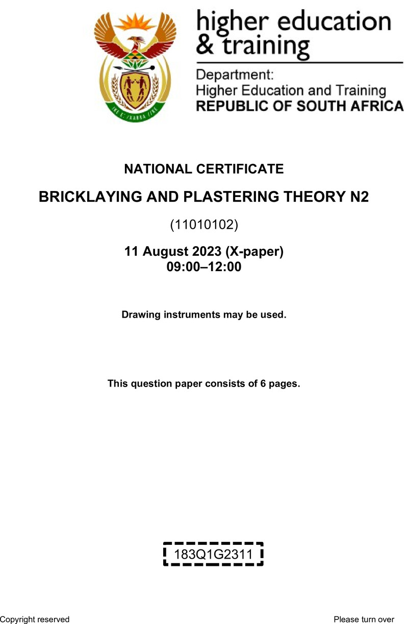 T80 Bricklaying And Plastering Theory N2 Aug QP 2023 Sign Off preview