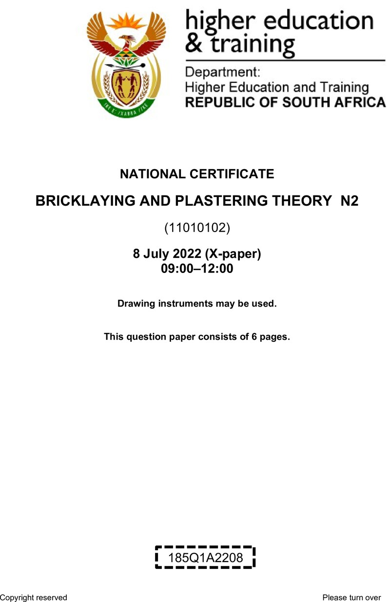 T80 Bricklaying And Plastering Theory N2 QP Aug 2022 Sign Off preview