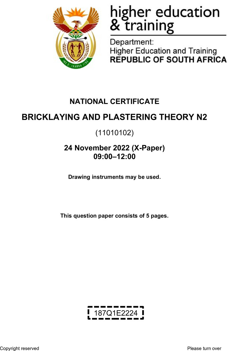 T80 Bricklaying And Plastering Theory N2 QP Nov 2022 Sign Off preview