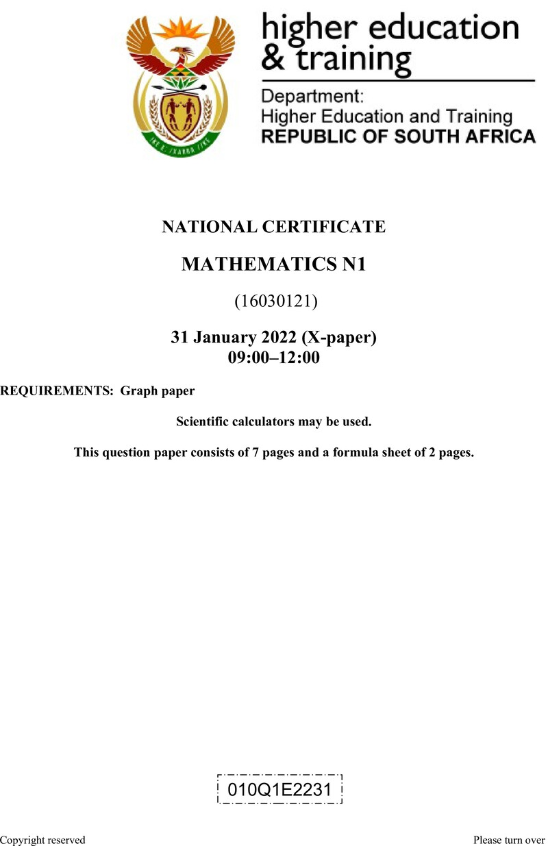 T990 Mathematics N1 QP April 2022 preview