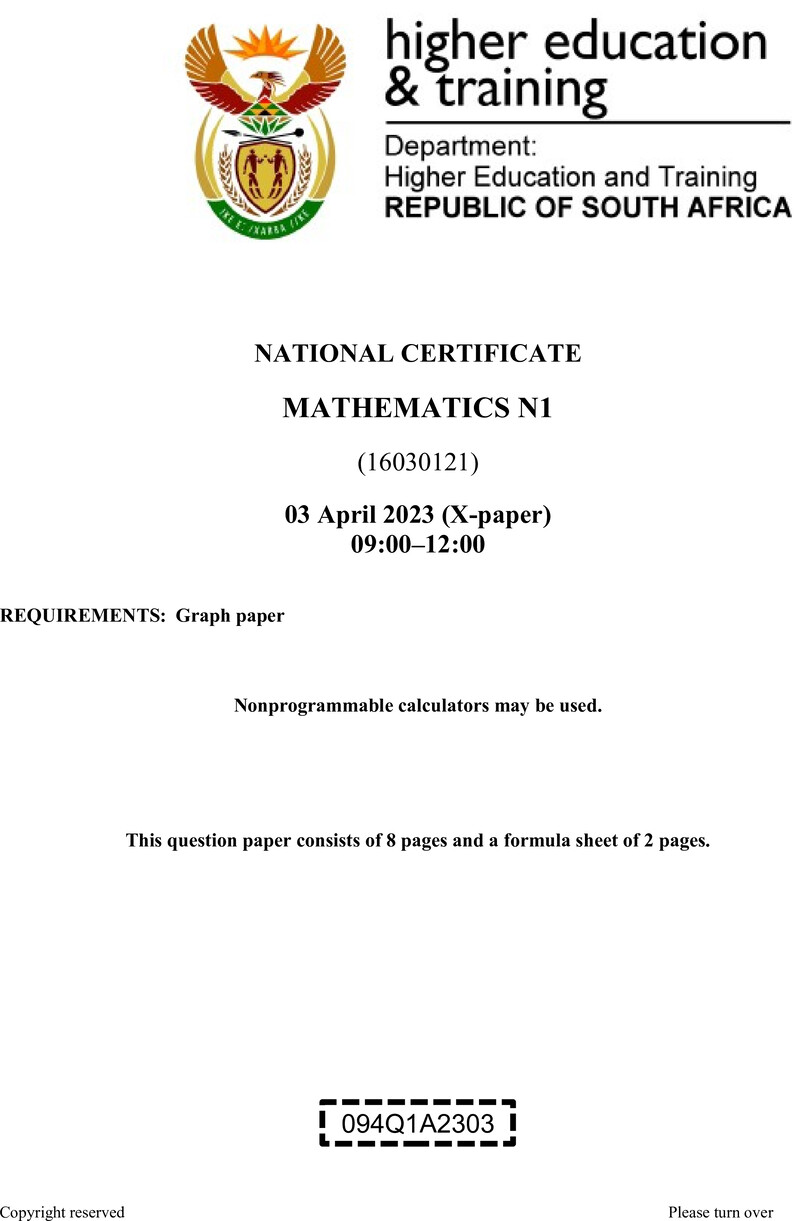 T990 Mathematics N1 QP April 2023 preview