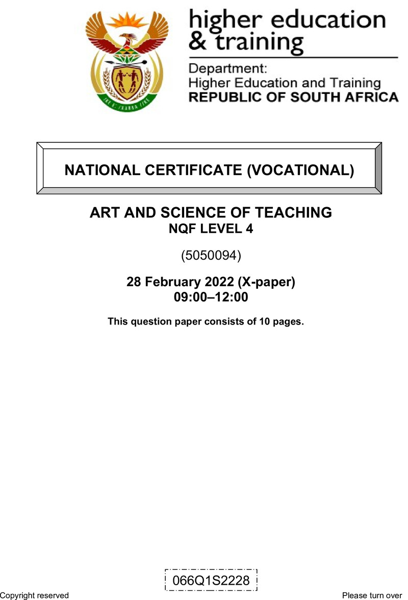 Art And Science Of Teaching L4 Supp QP Feb 2022 preview