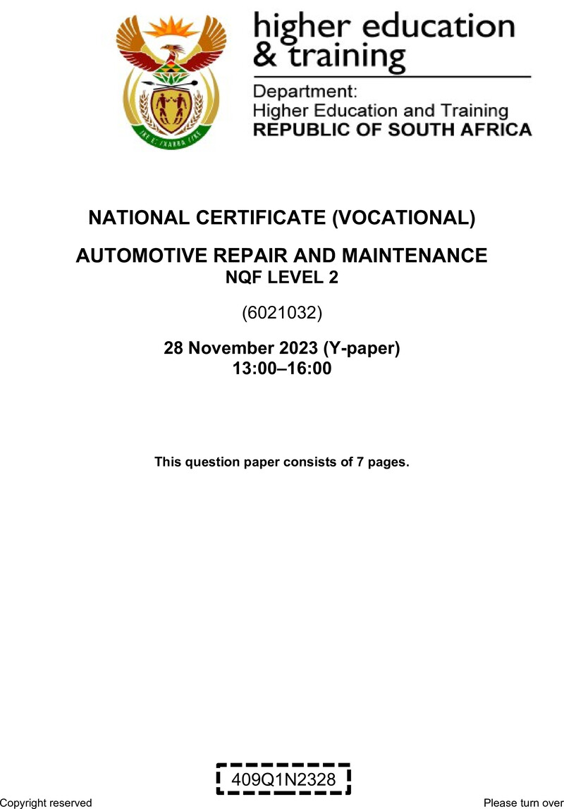 Automotive Repair And Maintenance L2 QP Nov 2023 preview