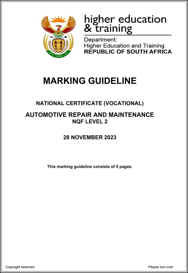 Nc320 Automotive Repair And Mainternance L2 Memo Nov 2023 Signed Off Papers
