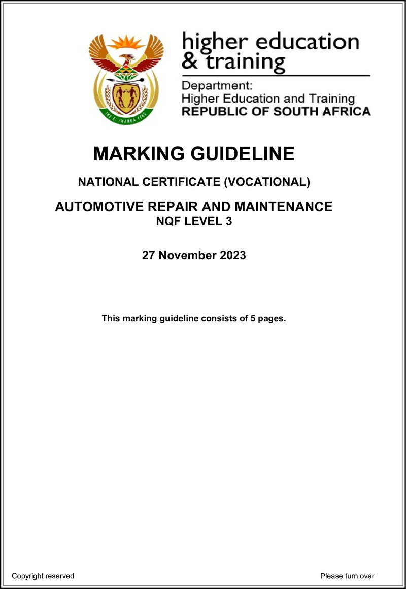 Nc330 Automotive Repair And Maintenance L3 Memo Nov 2023