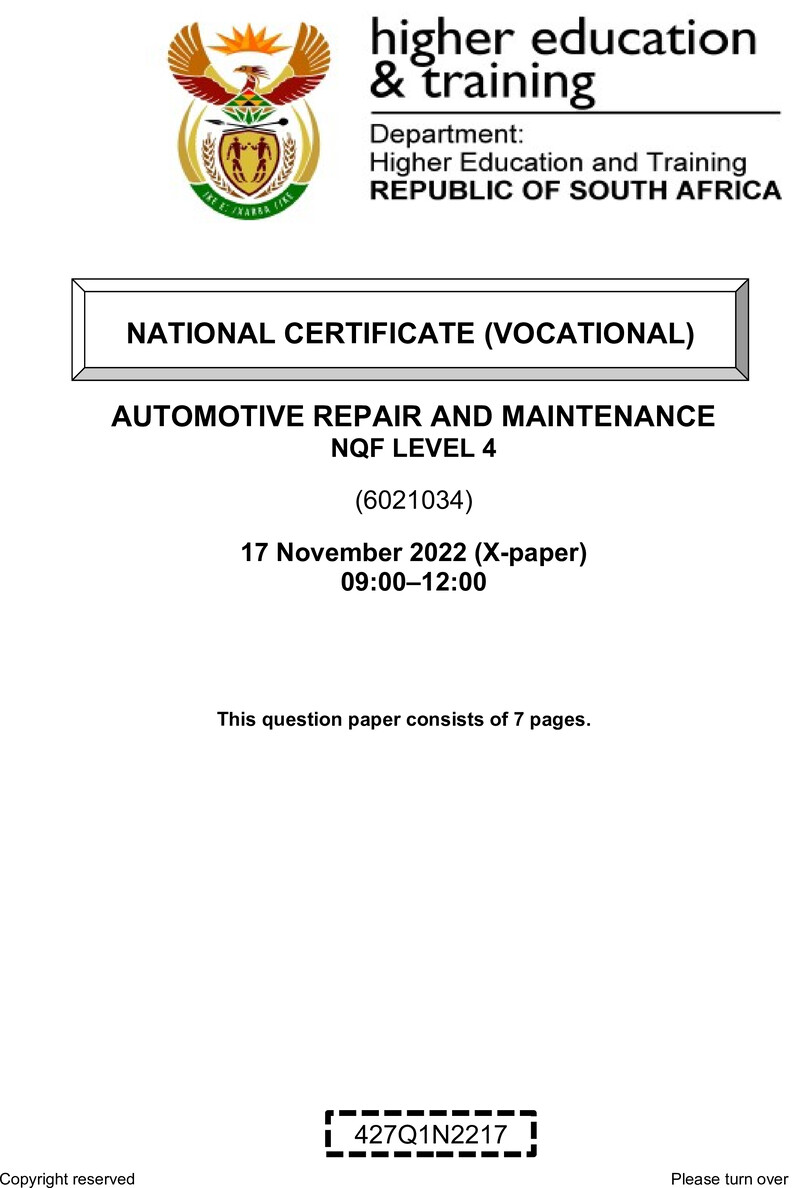 Automotive Repair And Maintenance L4 Nov QP 2022 preview