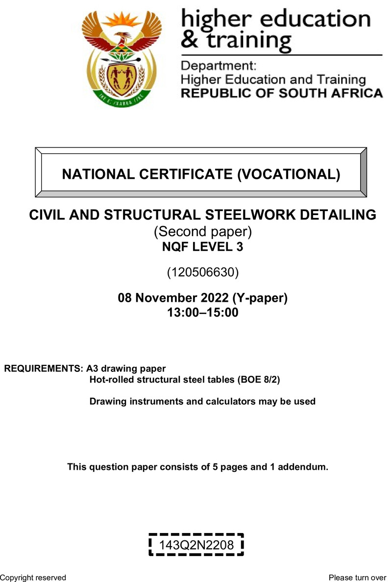 Civil And Structural Steelwork Detailing L3 P2 Nov QP 2022 preview